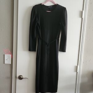 Zara Black Long Sleeve Dress with Tie on Waist | Size M